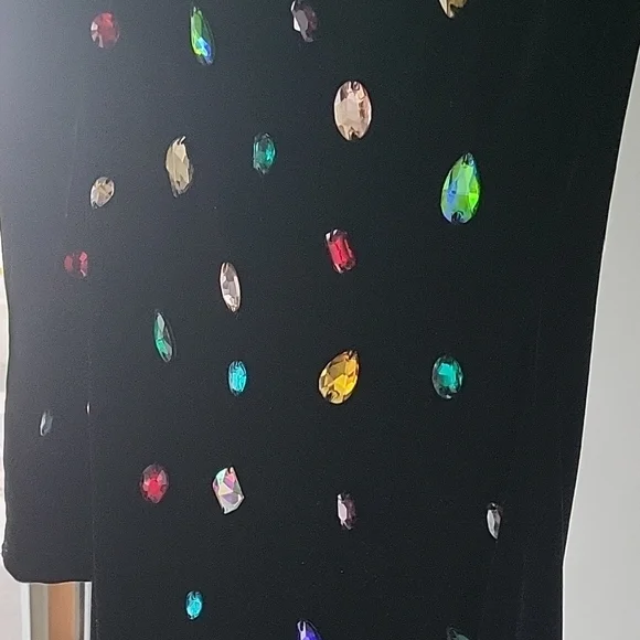 Chic Black Long Sleeve Dress with Multicolor Details Brand New Velvet - Picture 5 of 8